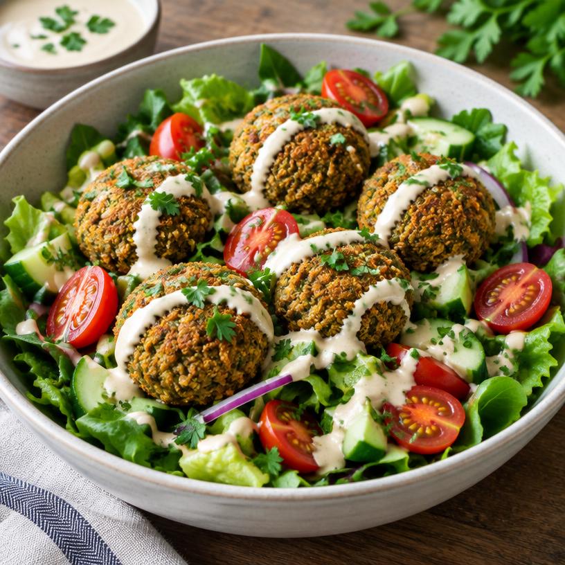 Baked falafel salad