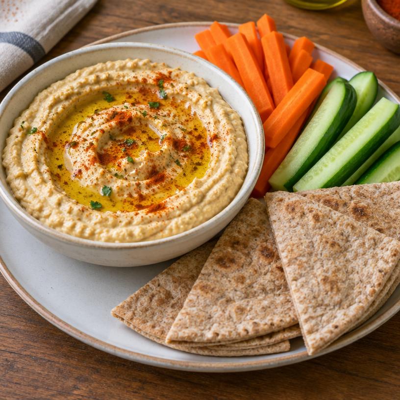 Homemade hummus plate